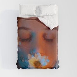 Wild daises; young woman underwater with flowers floral surreal fantasy color portrait photograph / photography Duvet Cover