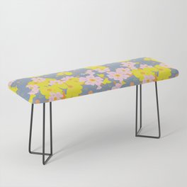 Pastel Spring Flowers on Orange Bench