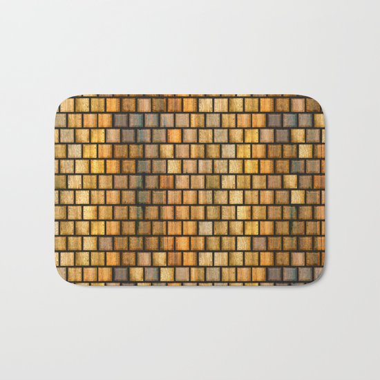 Wooden Distressed Block Tile Pattern Bath Mat