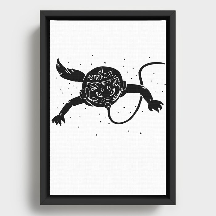 Astro Cat black Framed Canvas