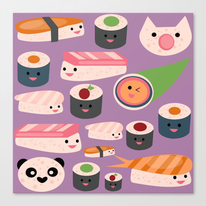 Kawaii sushi purple Canvas Print
