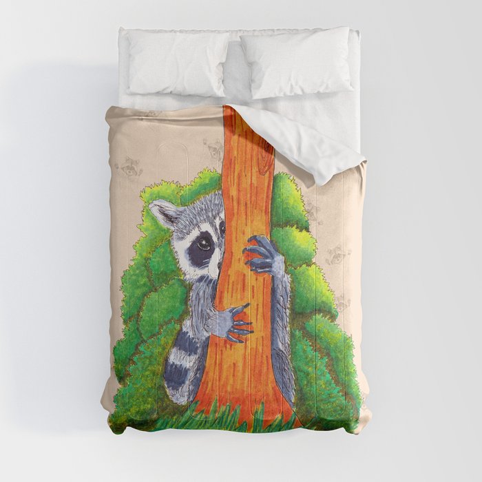Peeking Raccoons #4 Beige Pallet- Comforter
