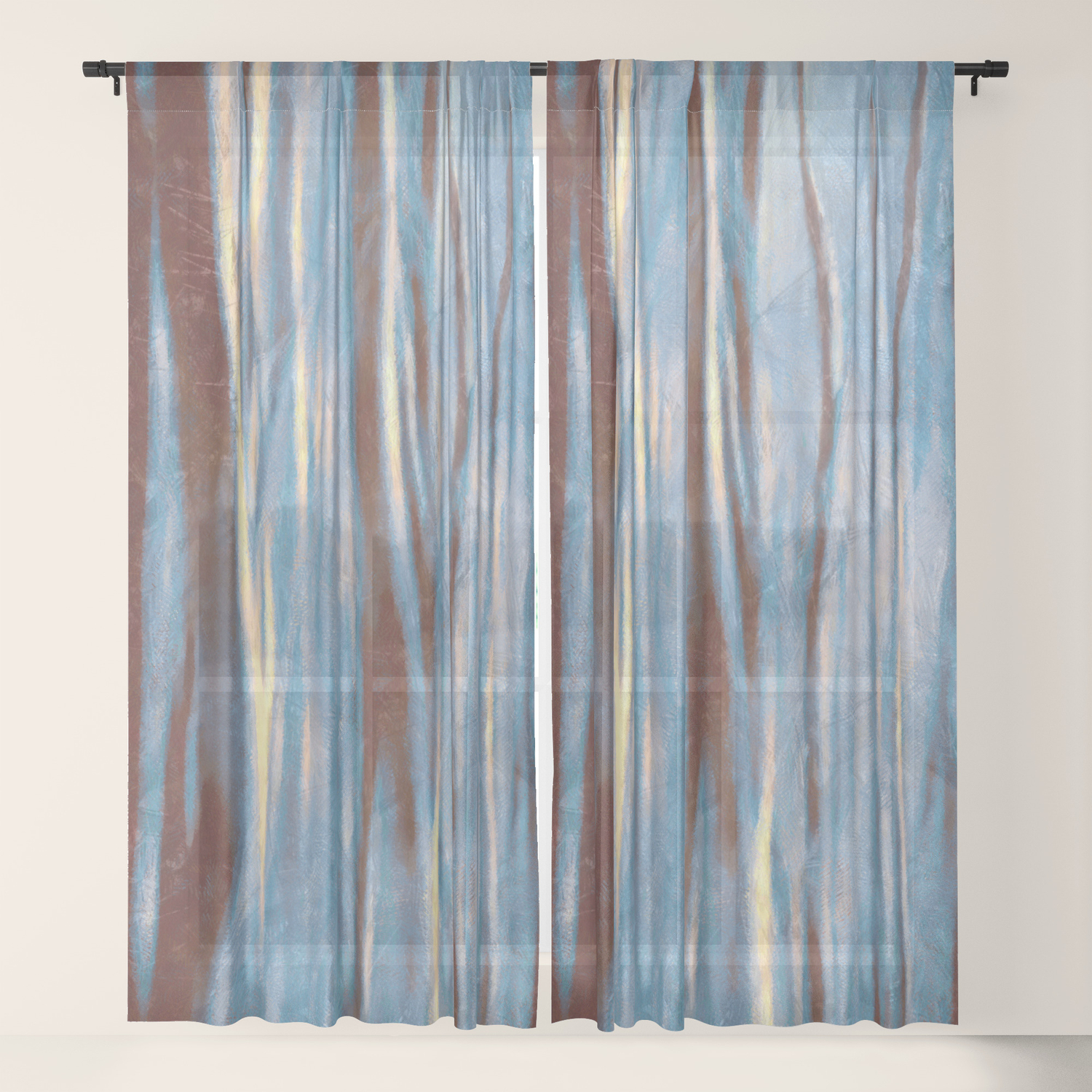 Dawn In The Winter Forest Landscape Mood Painting Sheer Curtain
