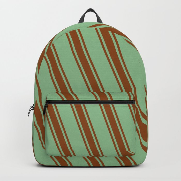Dark Sea Green and Brown Colored Pattern of Stripes Backpack