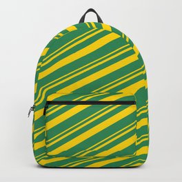 [ Thumbnail: Yellow & Sea Green Colored Lines/Stripes Pattern Backpack ]