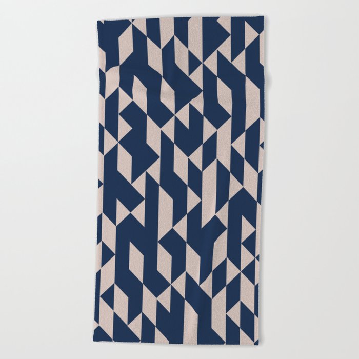 Abstract Geometric Pattern Pink and Navy Beach Towel