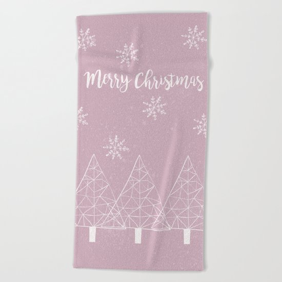 Merry Christmas Pink Beach Towel