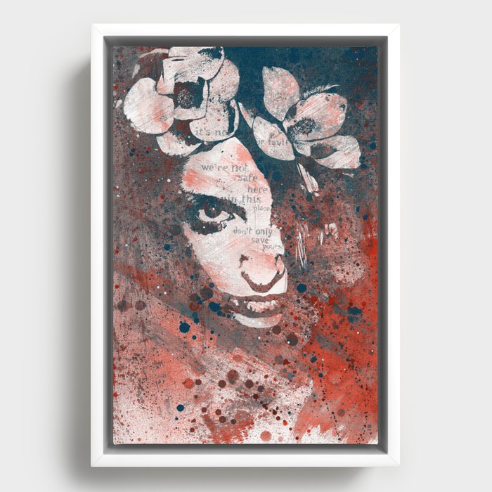 Red Hypothermia | flower woman graffiti painting Framed Canvas