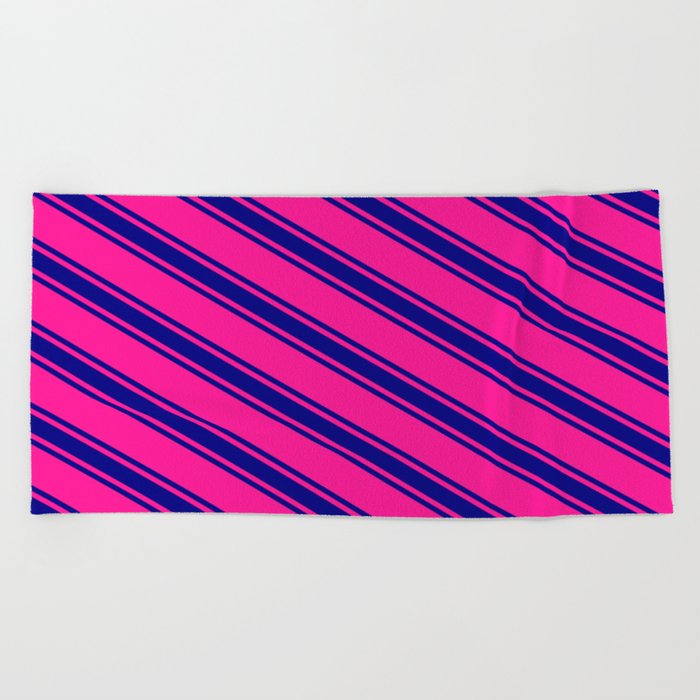 Deep Pink and Blue Colored Striped/Lined Pattern Beach Towel