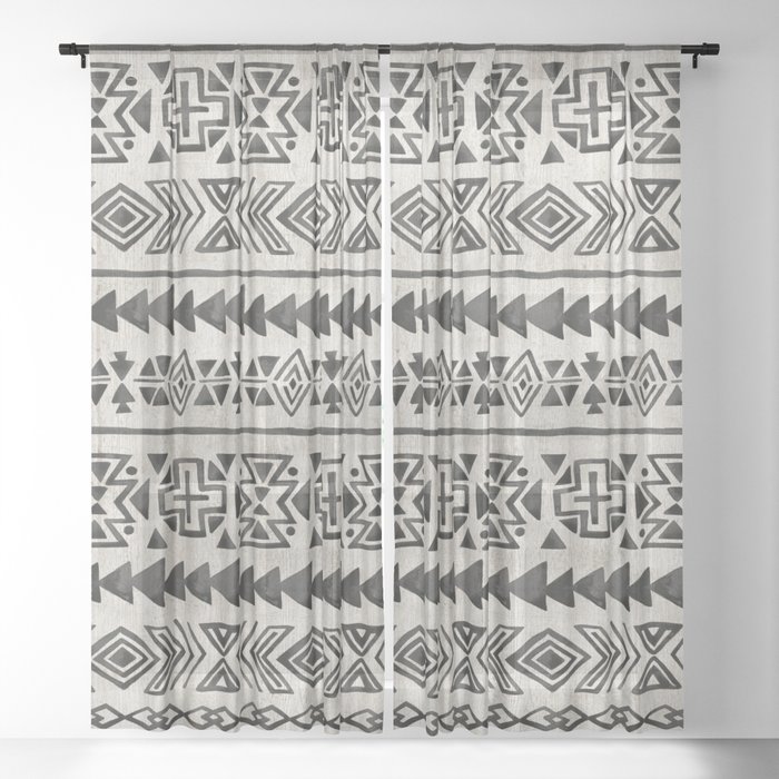 Boho Tribal Black Cream Geometric Print Ink Tribal Decor Sheer