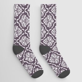vampy damask_white on purple Socks