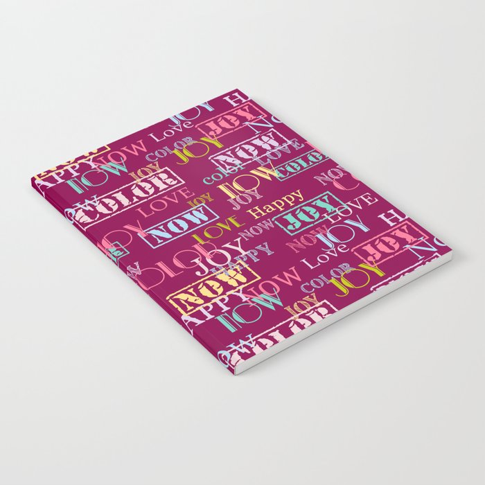 Enjoy The Colors - Modern abstract typography pattern on wine red color Notebook
