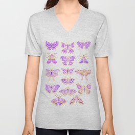 Butterflies Purple Pink V Neck T Shirt