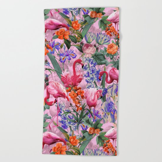 Floral and Flemingo VI pattern Beach Towel