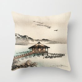Cottage By The Sea Traditional Japanese Landscape Throw Pillow