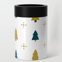 Christmas Pattern Yellow Blue Retro Tree Can Cooler