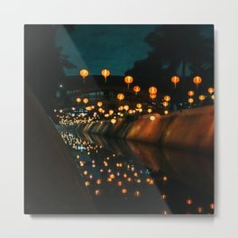 China Photography - Chinese Lanterns Hanging Over A Canal In The Night Metal Print