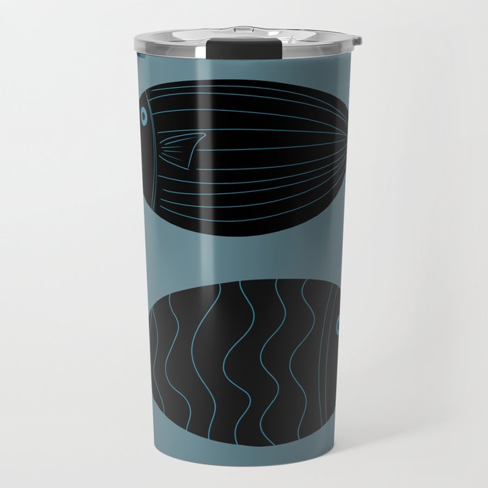 Fish - Blue Minimalistic Art Design Pattern Travel Mug
