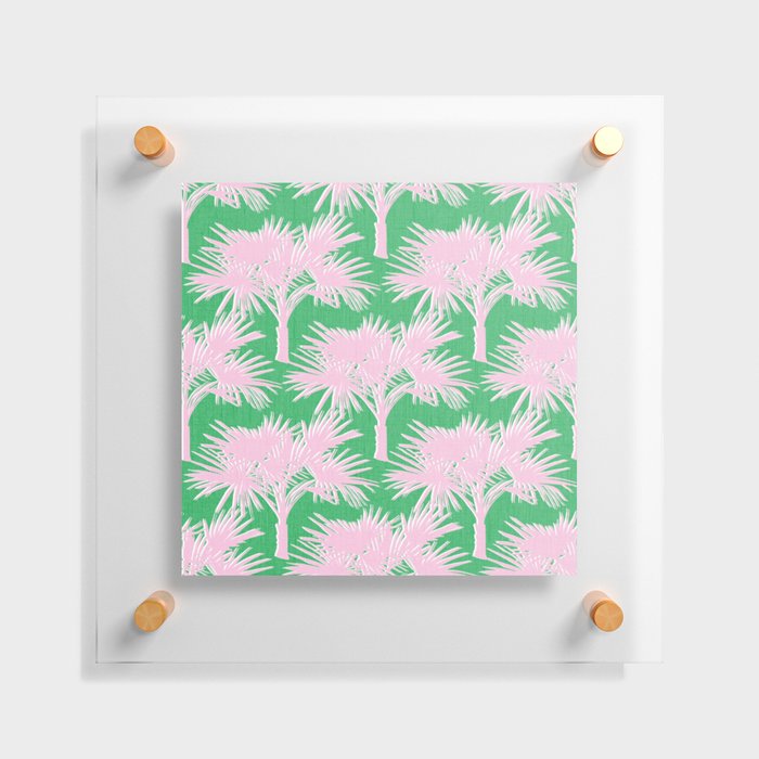 Retro Palm Trees Pastel Pink and Kelly Green Floating Acrylic Print
