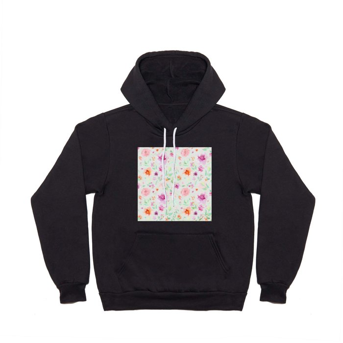 Abstract Pink Orange Green Gold Watercolor Floral Pattern Hoody