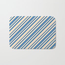 [ Thumbnail: Blue and Bisque Colored Lines/Stripes Pattern Bath Mat ]