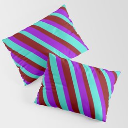 [ Thumbnail: Dark Violet, Turquoise & Maroon Colored Lines/Stripes Pattern Pillow Sham ]