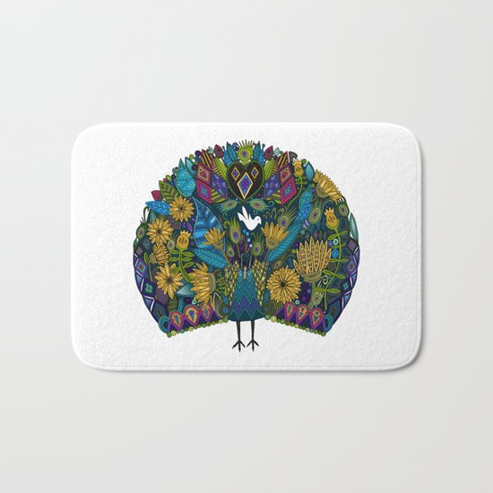 peacock garden white Bath Mat