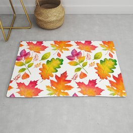 Fall Leaves Watercolor - White Rug