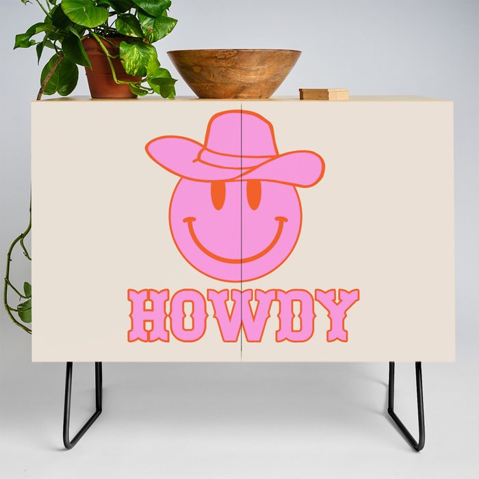 Happy Smiley Face Says Howdy - Western Aesthetic Credenza
