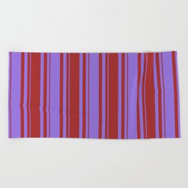[ Thumbnail: Purple and Brown Colored Lines Pattern Beach Towel ]