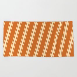 [ Thumbnail: Chocolate & Beige Colored Lined/Striped Pattern Beach Towel ]