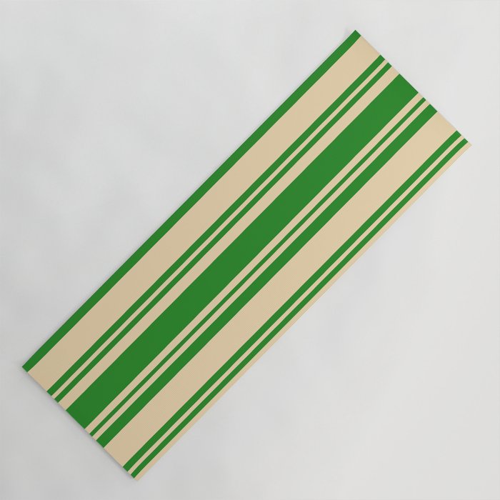 Forest Green and Tan Colored Lined Pattern Yoga Mat