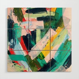 Livin' Easy - a bright abstract piece in blues, greens, yellow and red Wood Wall Art