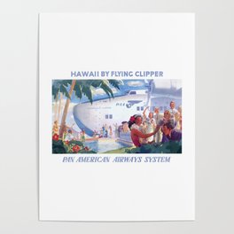 1939 HAWAII BY FLYING CLIPPER Pan American Airways System Travel Poster Poster