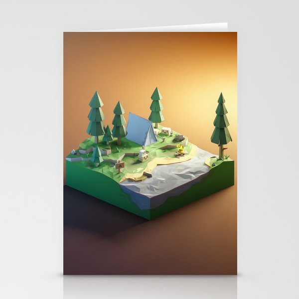 Camp site in a forest Stationery Cards