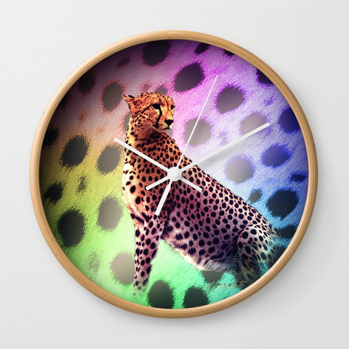 Cute Rainbow Cheetah Wall Clock