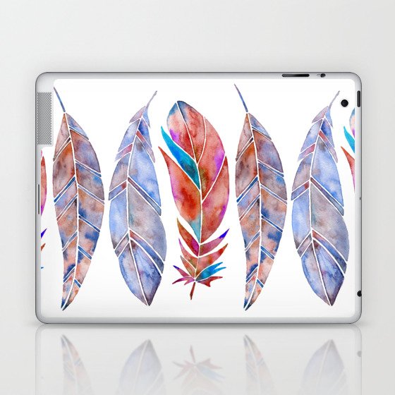 Watercolor Feathers - Red & Purple Laptop & iPad Skin