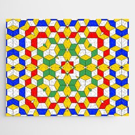 Geometric Blue Green Red Yellow Cubed Pattern Jigsaw Puzzle