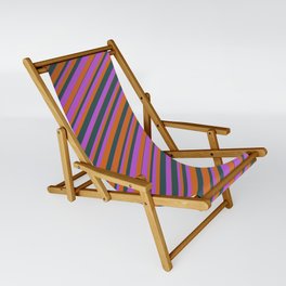 [ Thumbnail: Chocolate, Dark Slate Gray, and Orchid Colored Striped Pattern Sling Chair ]