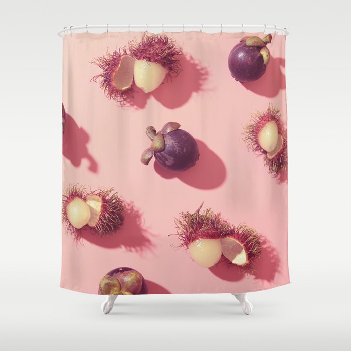 03_#Rambutan#mangosteen#tropical#fruits#in pink Shower Curtain