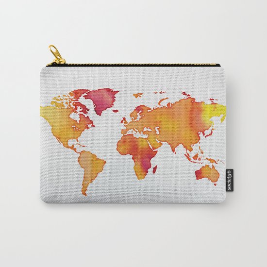 Orange World Map Carry-All Pouch