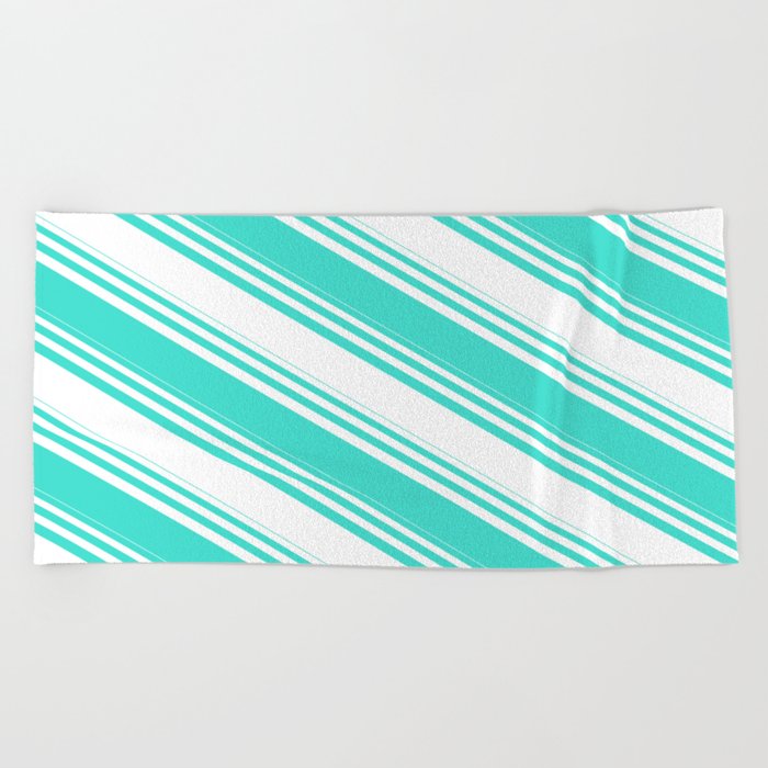 White and Turquoise Colored Lined/Striped Pattern Beach Towel