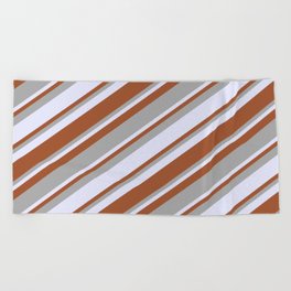 [ Thumbnail: Lavender, Sienna & Dark Grey Colored Lines/Stripes Pattern Beach Towel ]