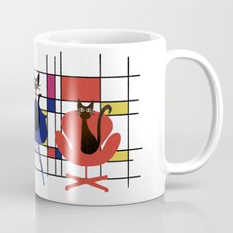 Mid Century Chairs with Retro Cats | Primary colors Coffee Mug