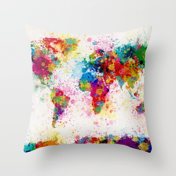 Map of the World Map Paint Splashes Throw Pillow