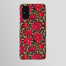 Leopard print with red roses Android Case