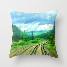 Country Road Throw Pillow | Landscape, Alberta, Acrylic, Digital, Canadian, Oil, Mountains, Natural, Therockies, Trees 