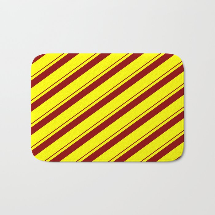 Dark Red and Yellow Colored Lines/Stripes Pattern Bath Mat