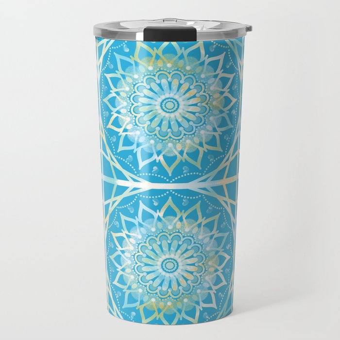 Turquoise Snow Flower Mandala Travel Mug