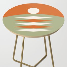 Abstract Geometric Sunrise 17 in Sage Green Orange Side Table
